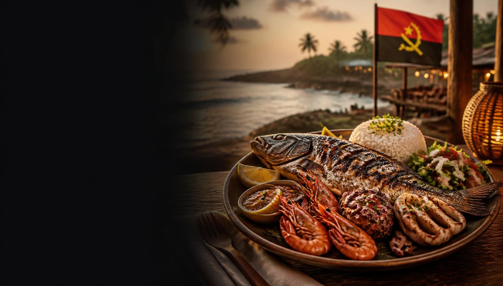 Travessa de peixe grelhado com camarão e arroz